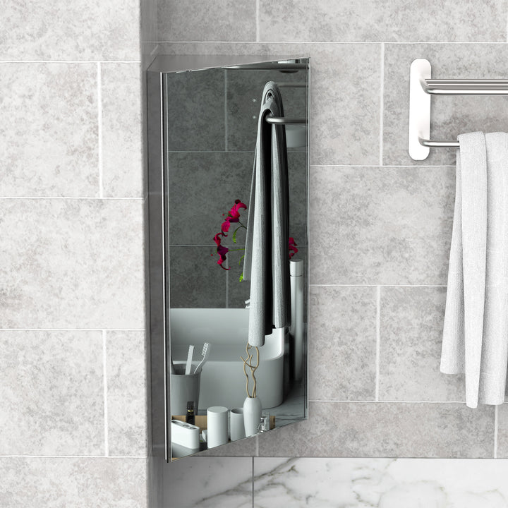 Stainless Steel Wall mounted Bathroom Corner Mirror Storage Cabinet Single Door 300mm (W)