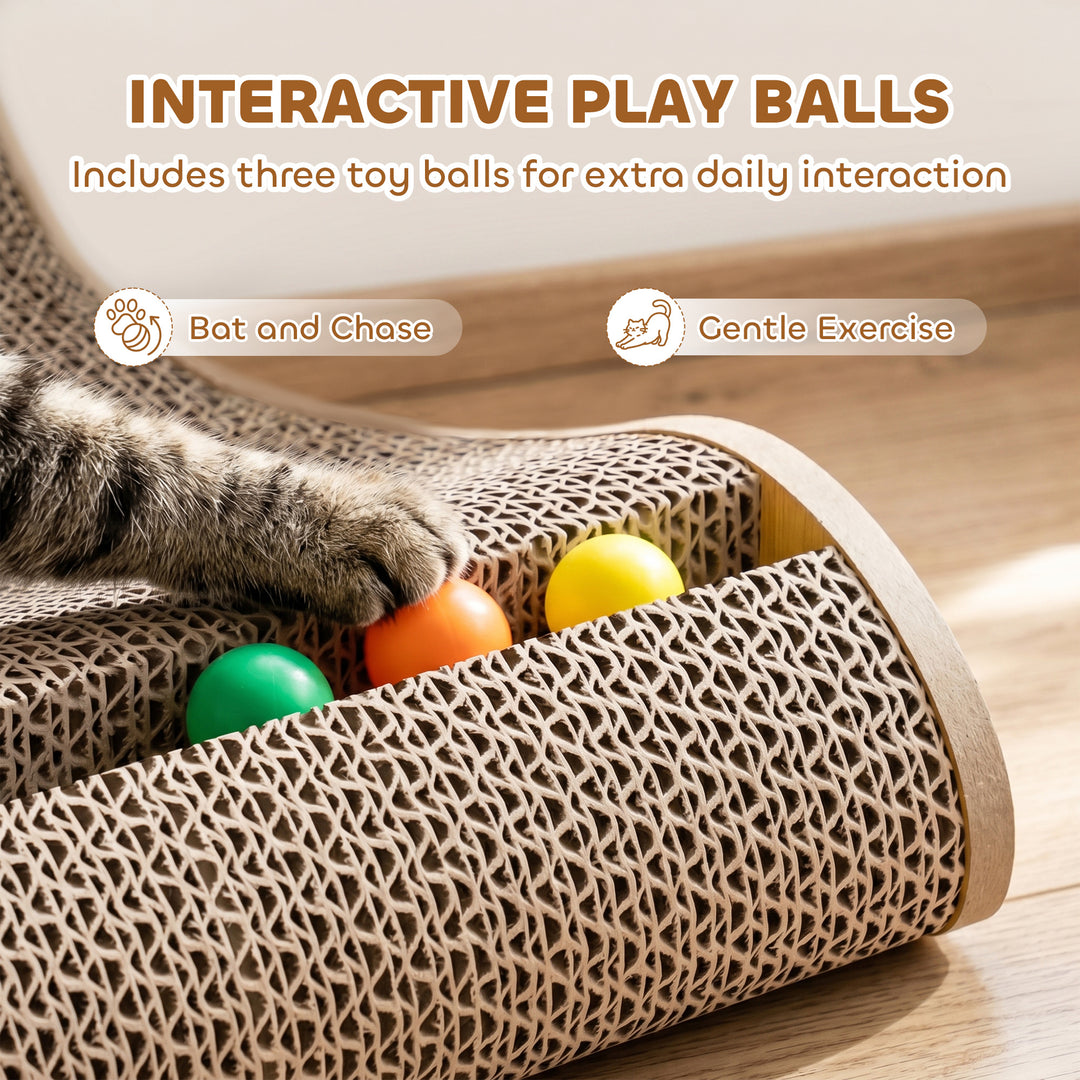 Cat Scratching Board Wall Mounted Cat Scratcher Corrugated 3 Toy Balls