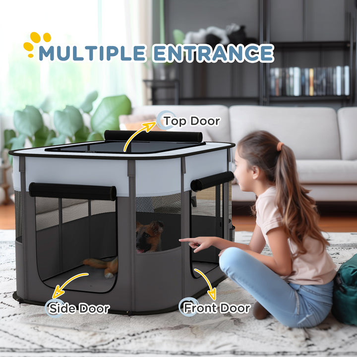 Foldable Dog Pen with Storage Bag for Indoor/Outdoor Use - Grey