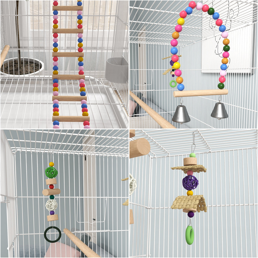 PawHut Bird Cage w/ Stand, Toys, Accessories, for Canaries, Finches, White