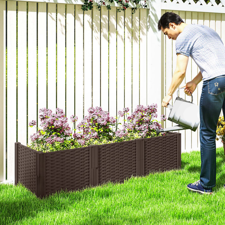 Plastic Raised Garden Bed, Modular Planter Box Kit, Garden Fence Edging Border for Flowers, Vegetables, Herbs, Brown