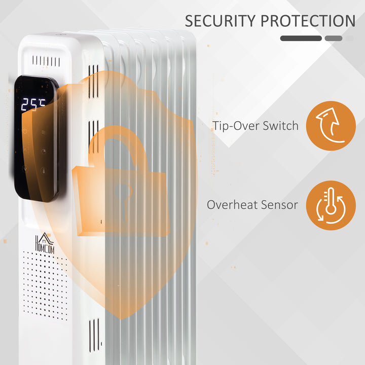 MCL 1500W Oil Filled Radiator, 7 Fin Portable Electric Heater with LED Display, 24H Timer, 3 Heat Settings, Adjustable Thermostat, Safety Cut off, Remote Control, White