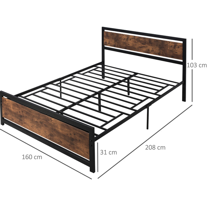 HOMCOM Full Bed Frame with Headboard & Footboard, Strong Slat Support Twin Size Metal Bed w/ Underbed Storage Space, No Box Spring Needed | Aosom UK