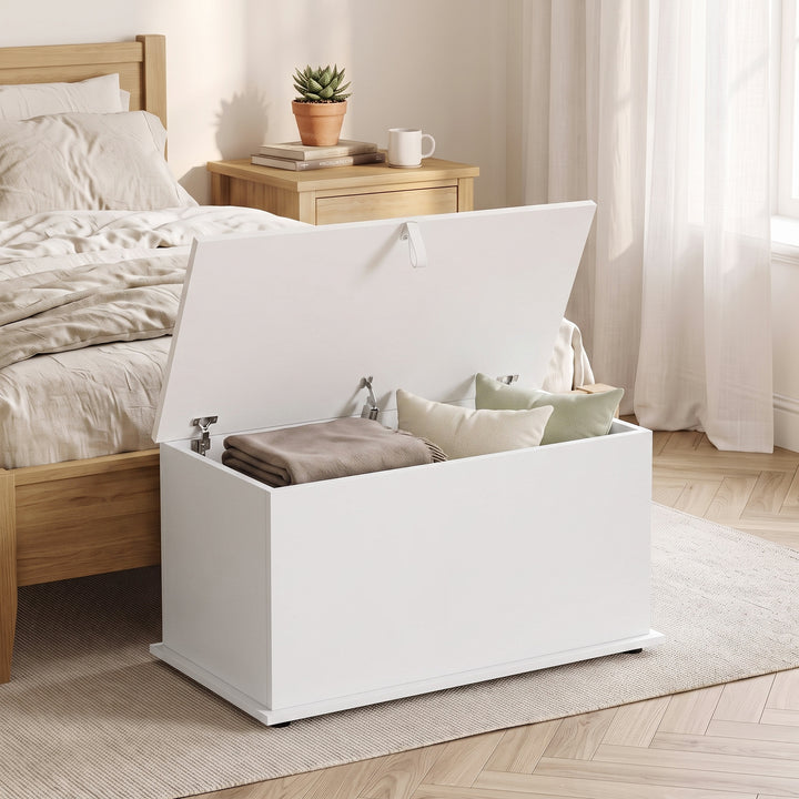 Storage Chest, 102L Blanket Box, Shoe Bench with Safety Hinged Lid, Be