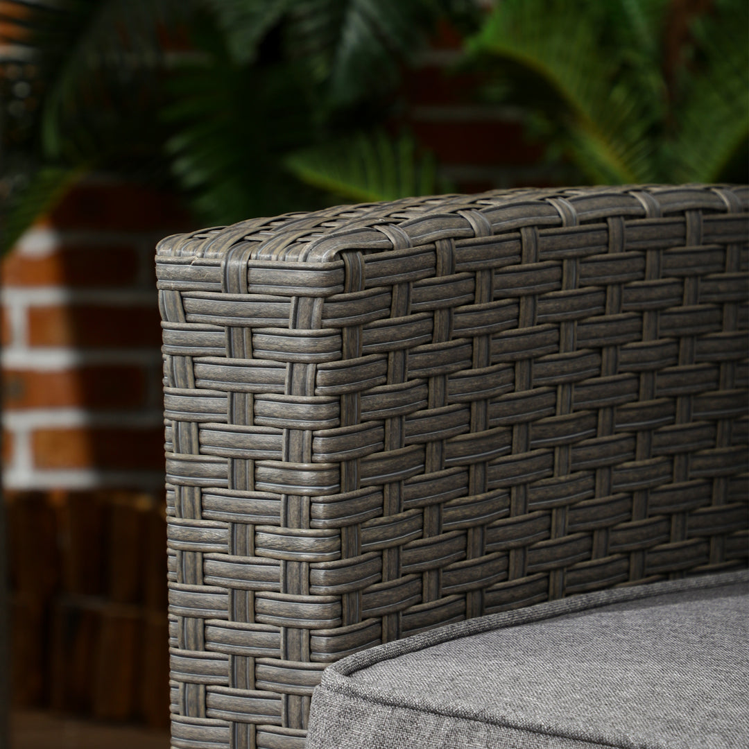 4 Piece Rattan Garden Furniture Set Outdoor Sofa Sectional Set with Glass Top Table for Poolside, Grey