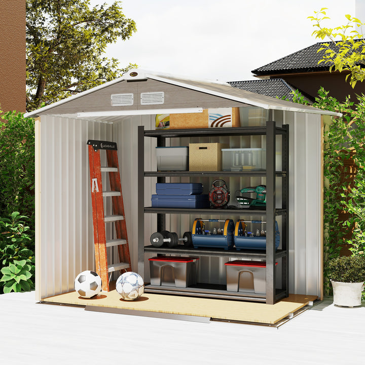 7 x 4ft Metal Garden Storage Shed with Vents, Floor Foundation Kit and Lockable Double Doors, Light Brown