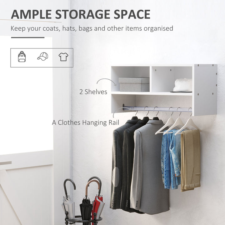Wall Mounted Coat Hanger Hooks Rack Stand Hallway Coat Rack Rail & Storage Shelf Hanging Coat Organizer (White)