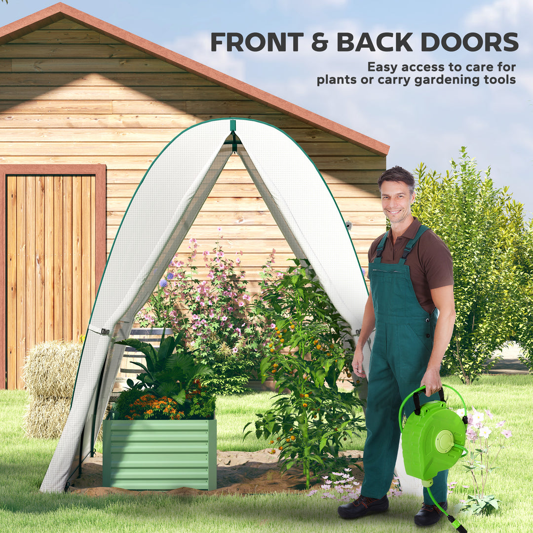 Polytunnel Greenhouse with Sandbags, Walk-In Tunnel Green House with 2 Doors and Screen Windows, 1.8 x 1.8 x 2m