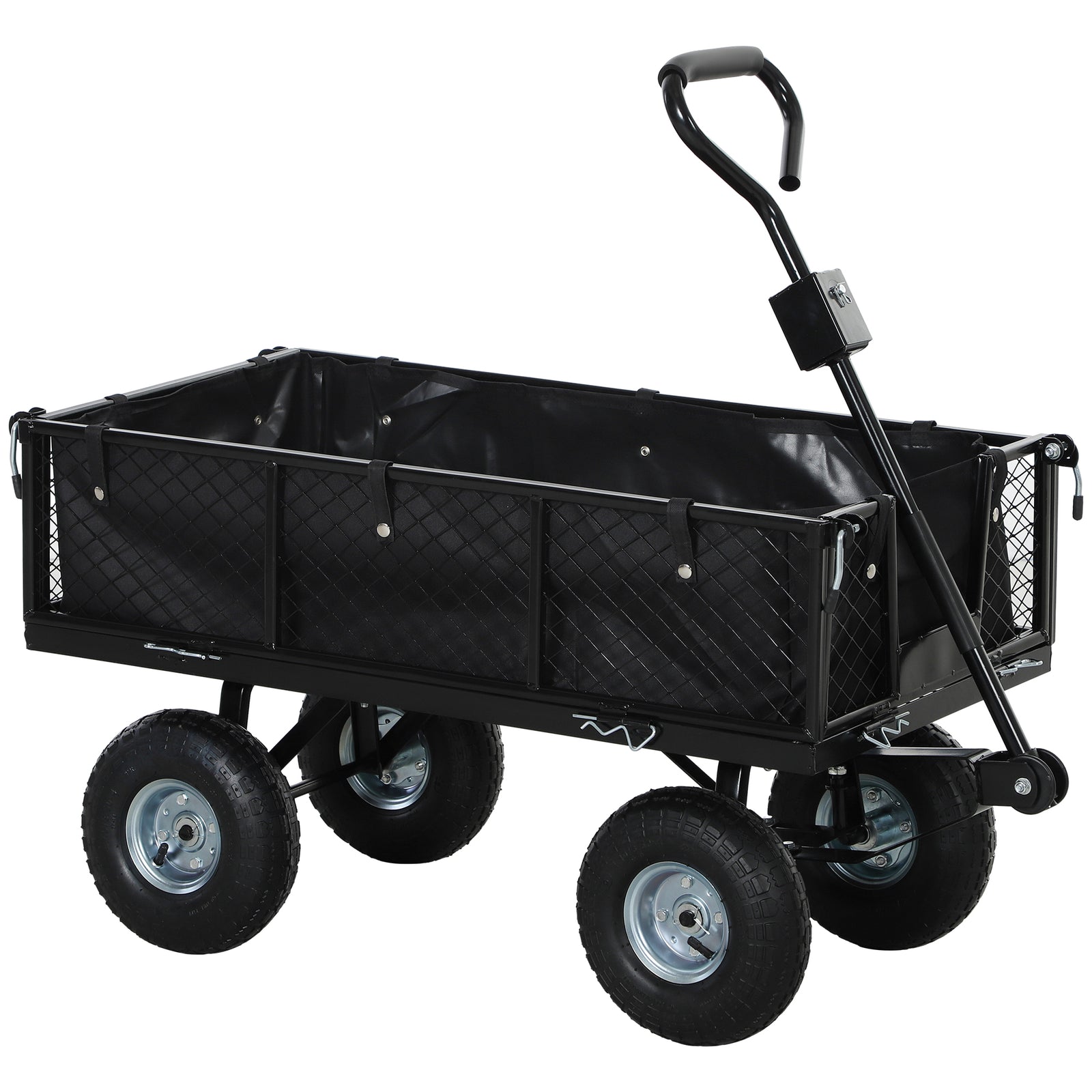 114L Steel Frame Garden Cart Trolley - Black