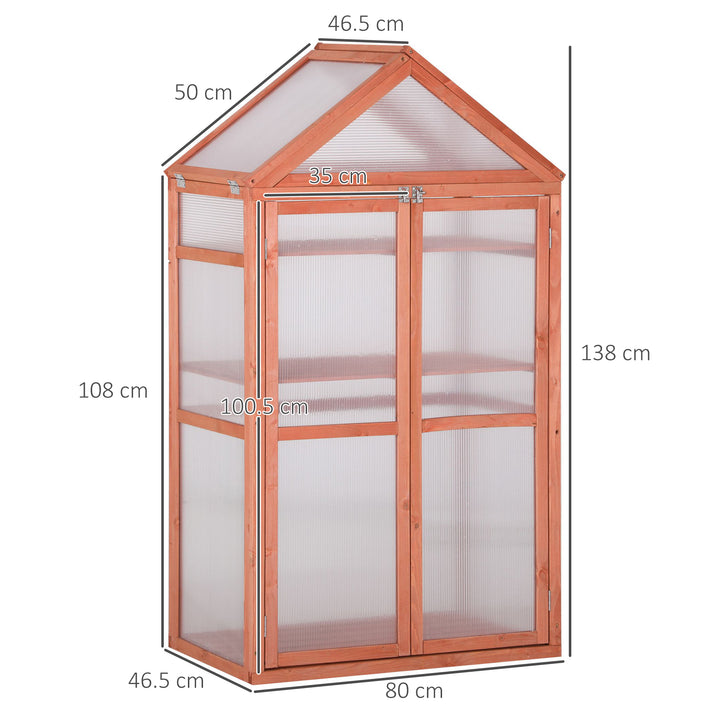 Garden Cold Frame Polycarbonate Greenhouse with Adjustable Shelves, Double Doors, Openable Top Covers, Grow House for Flower Vegetable Plants, 80 x 47 x 138cm, Orange