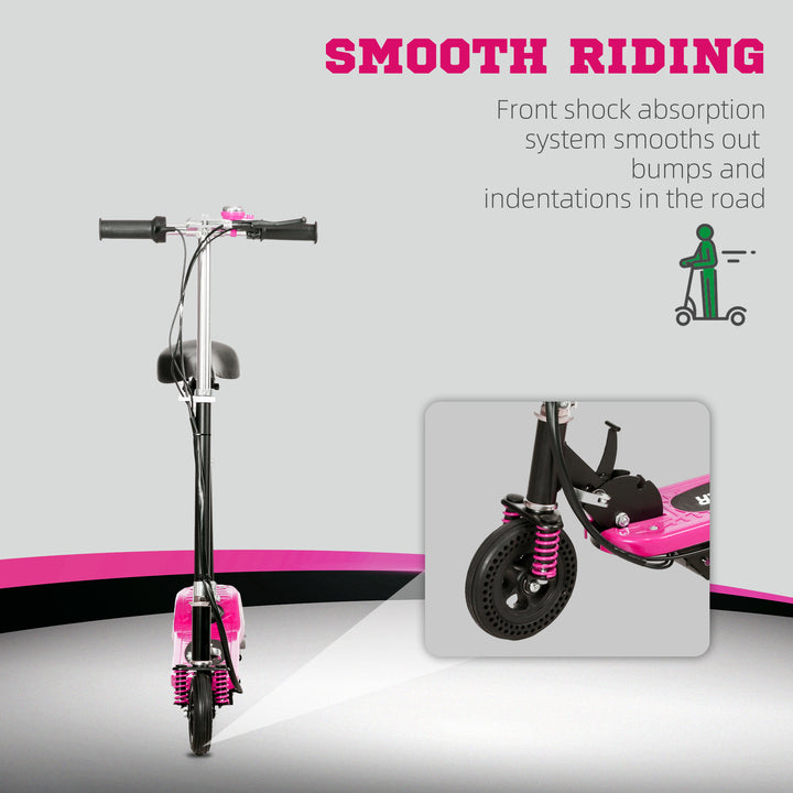 Steel Ride on Powered Scooter, Folding E-Scooter with Warning Bell, 15km/h Maximum Speed, for 6-14 Years Old, Pink