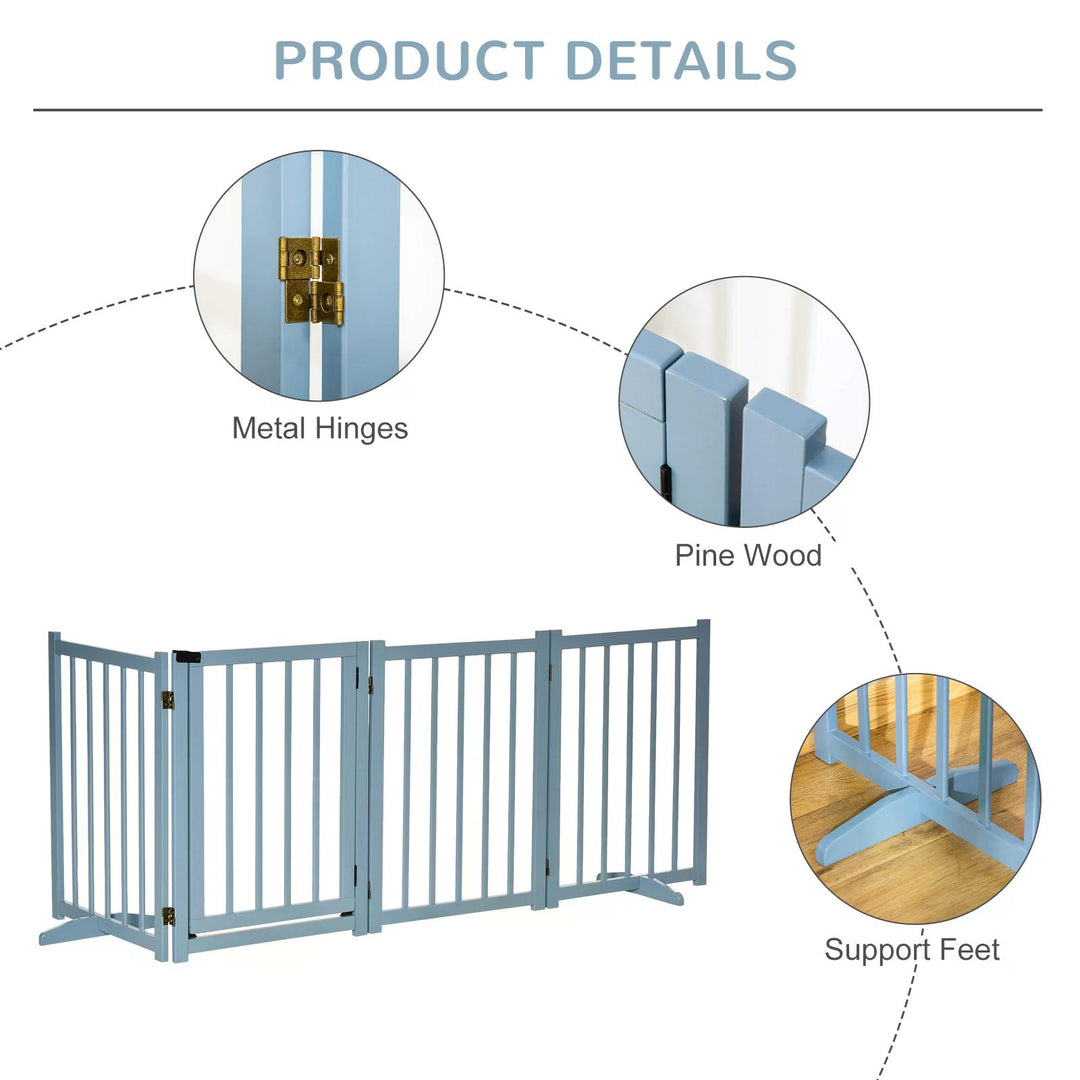 Pet Gate Wooden Foldable Dog Safety Barrier w/ 4 Panels for Small and Medium Dogs Blue