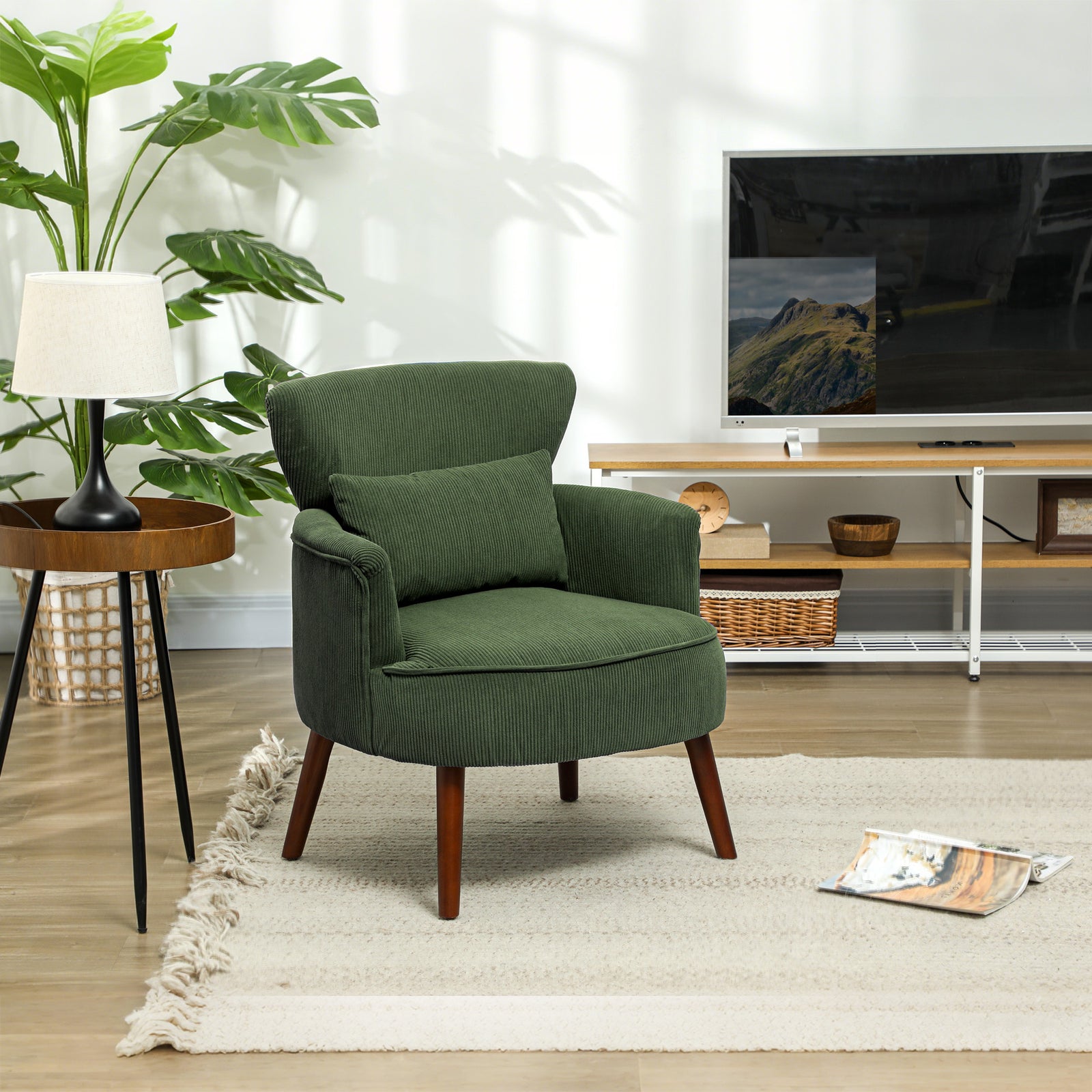 Corduroy Retro Accent Chair - Green