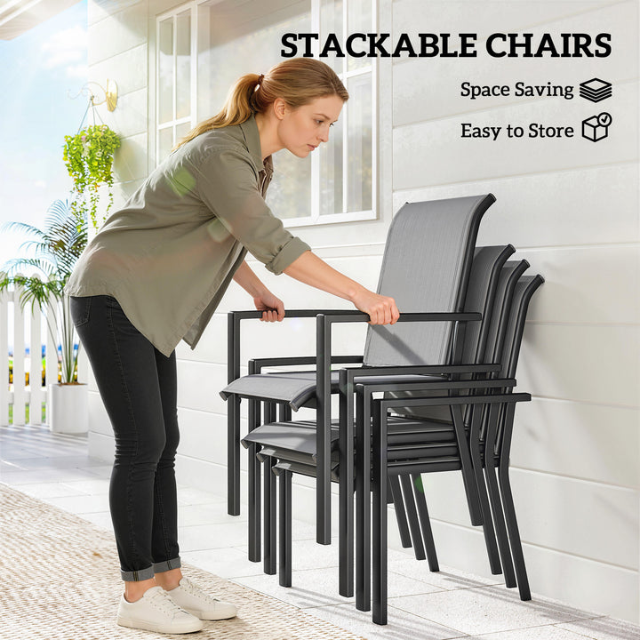 5 Pieces Outdoor Dining Set for 4, Garden Table and Stackable Chairs w