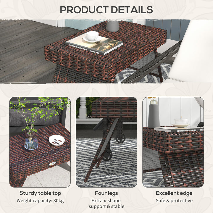 Foldable Outdoor Side Table, Rattan Garden Coffee Table with Steel Frame, Space Saving Bistro Garden Furniture for Patio, Balcony, 60 x 41 x 41 cm, Brown