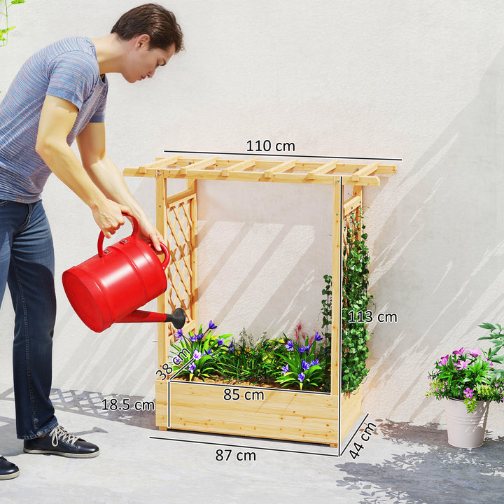 Garden Planter with Trellis, Wooden Raised Bed for Garden with Hanging Roof and Drainage Holes, Outdoor Trellis Planter Box for Vegetables, Herbs and Flowers, 110 x 44 x 113 cm