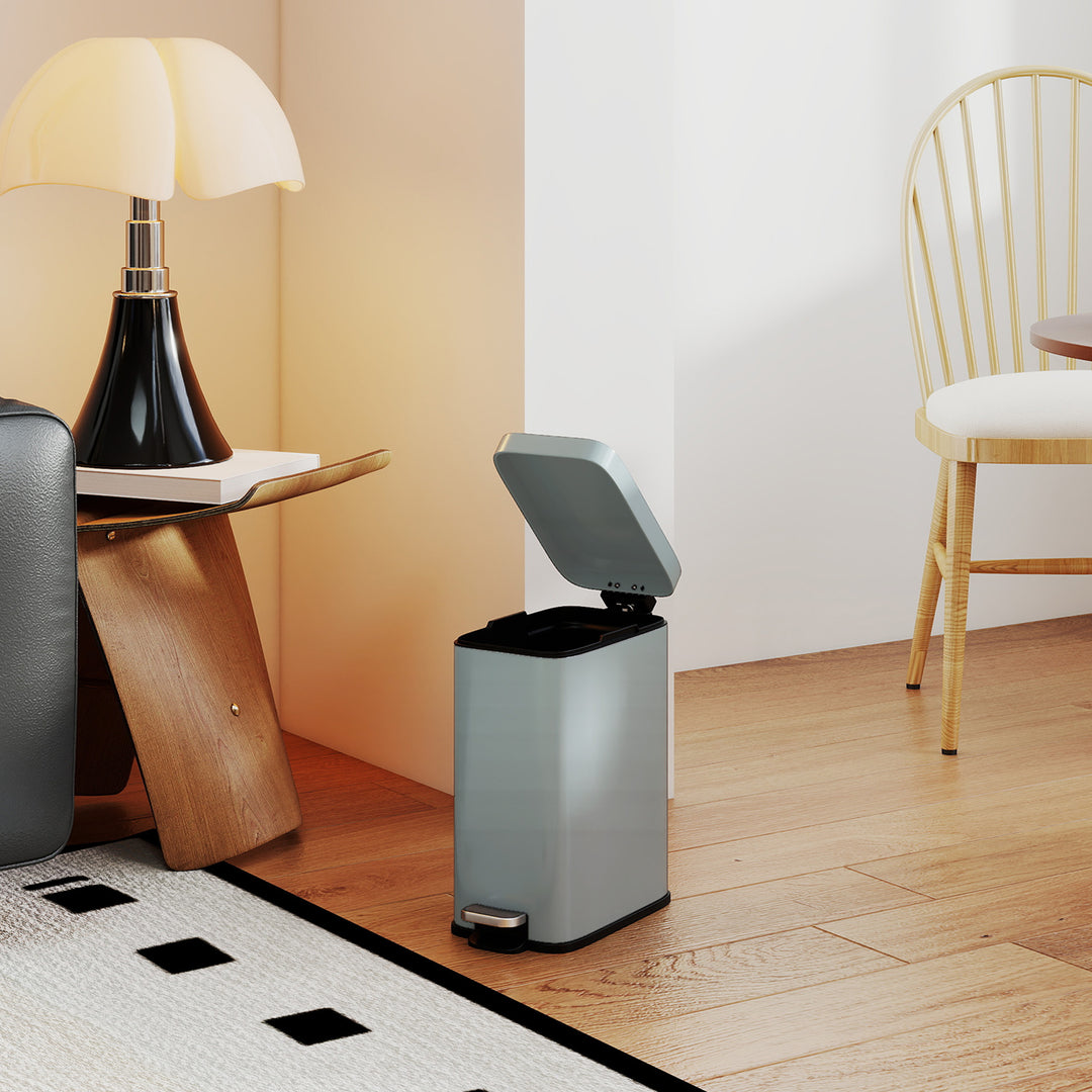 MCL 5L Rectangular Compact Bin Steel Body Removable Bucket Quiet-Close Lid w/ Pedal Lid Rubbish Trash Can Home Office Bedroom Bathroom Living Room Garbage Tidy Clean Grey