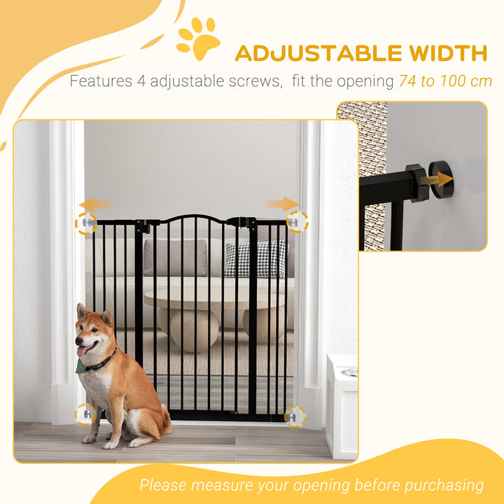 PawHut Dog Gate Baby Gates for Dogs Pet Gate with Metal Adjustable Frame & Double Locking System, 74-100Wcm, Black | Aosom UK