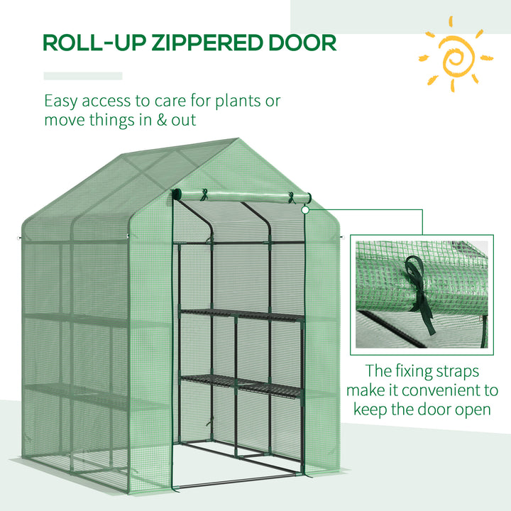 Walk in Greenhouse with Shelves Steeple Green House for Garden Grow House Removable Cover 143x138x190cm, Green