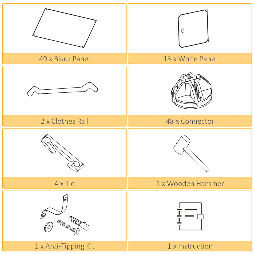 MCL Portable Wardrobe for Bedroom, 15 Cube Closet with Hanging Rail, Modular Storage Cabinet, Plastic Armoire for Space Saving, White and Black
