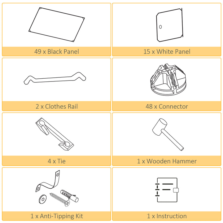 MCL Portable Wardrobe for Bedroom, 15 Cube Closet with Hanging Rail, Modular Storage Cabinet, Plastic Armoire for Space Saving, White and Black