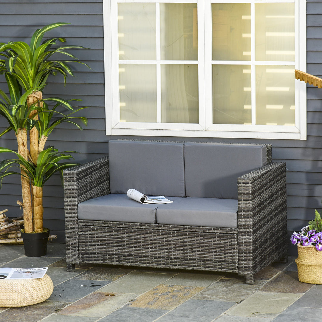 Rattan Sofa, Wicker Garden Loveseat for Patio, Mixed
