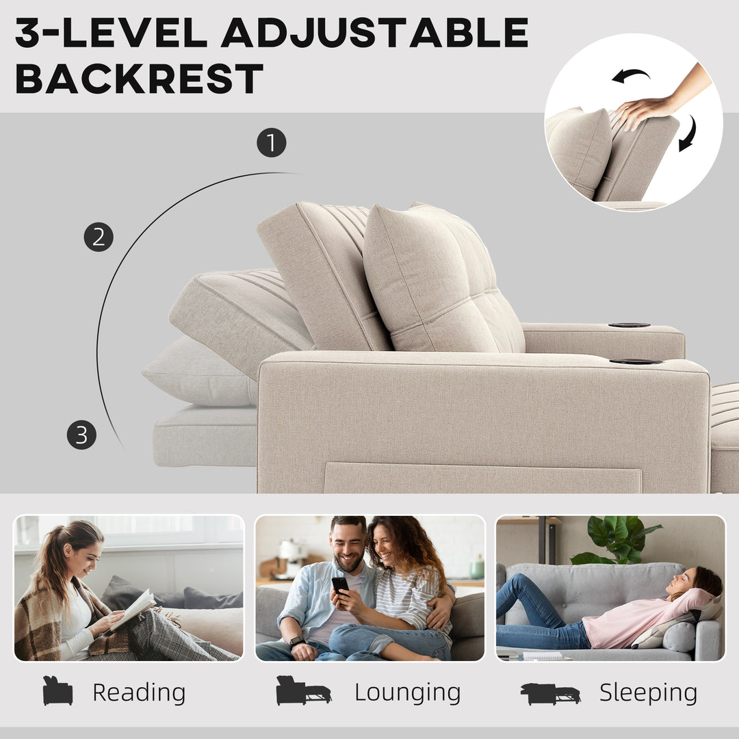Two-Seater Pull-Out Sofa Bed - Beige