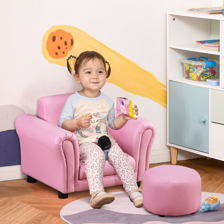 HOMCOM Toddler Chair Single Seater Kids Sofa Set Children Couch Seating Game Chair Seat Armchair w/ Free Footstool (Pink)