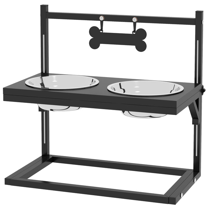 PawHut Elevated Dog Bowls with Adjustable Height Stand, Feeding Station for Small to Large Dogs, Black | Aosom UK