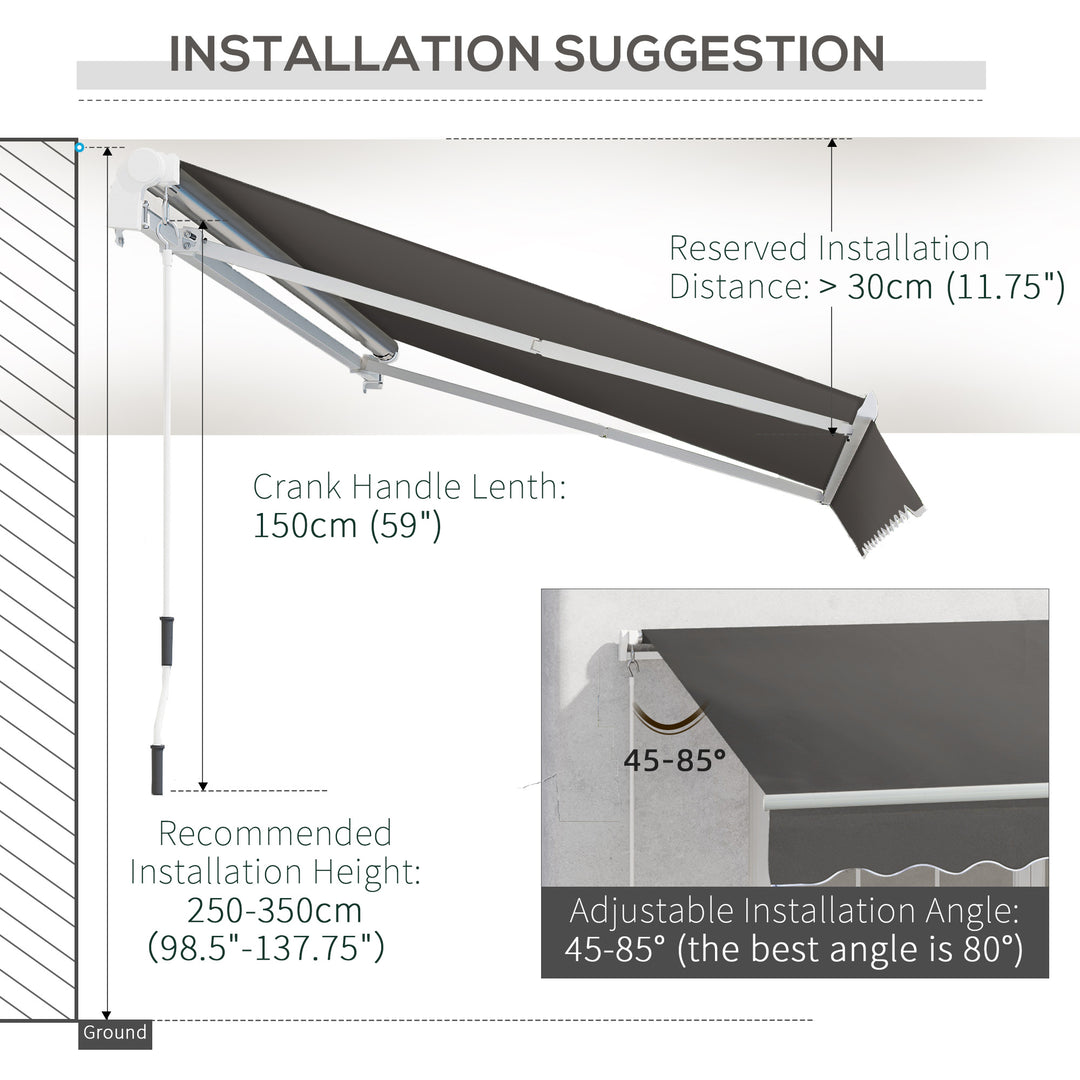 4x2.5m Manual Awning Window Door Sun Weather Shade w/ Handle Grey