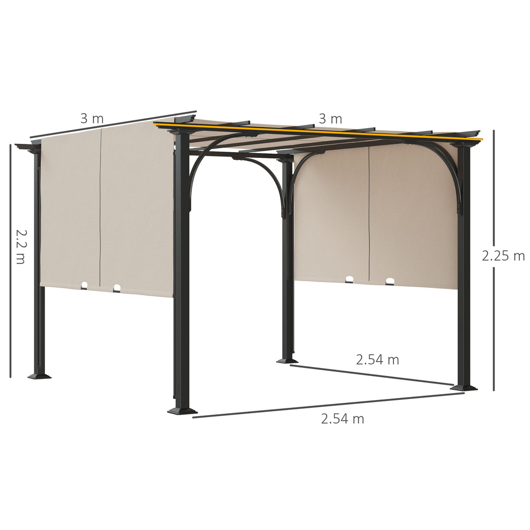 Outsunny 3 x 3(m) Outdoor Retractable Pergola, Garden Pergola Gazebo with Adjustable Canopy, Beige