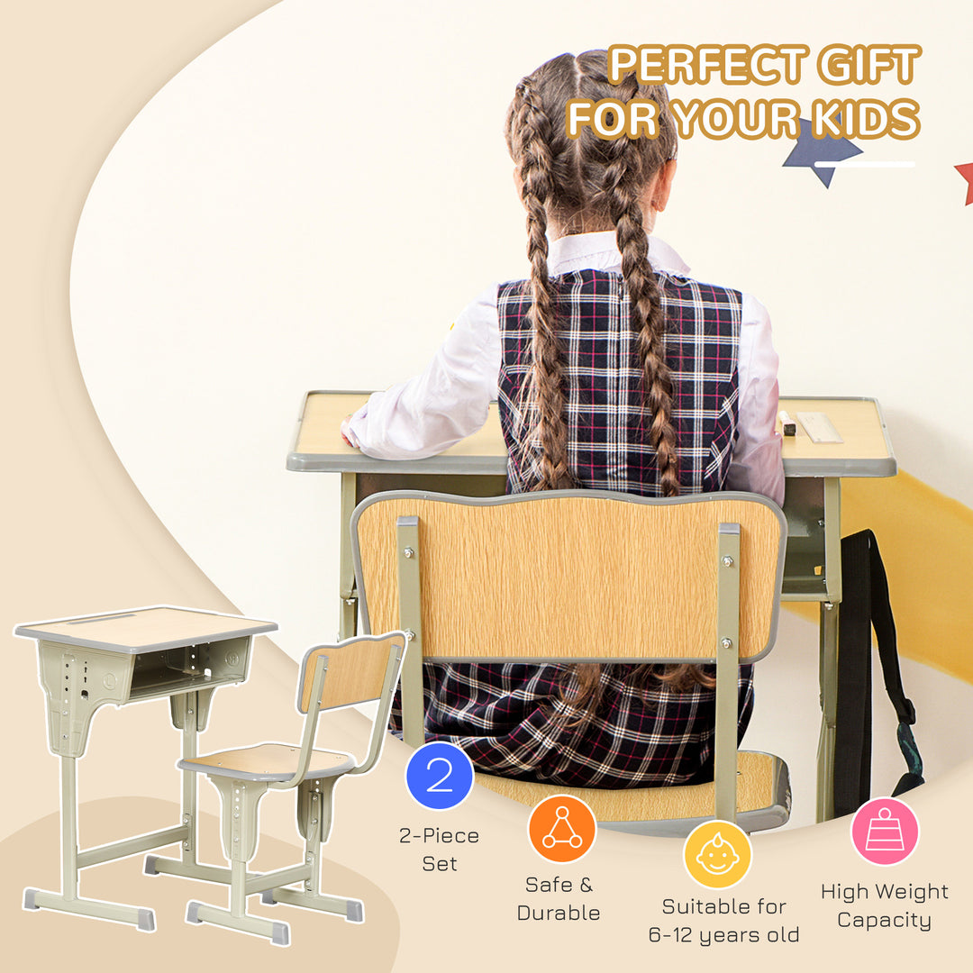 Height Adjustable Kids Desk and Chair Set with Storage Compartment, Ba