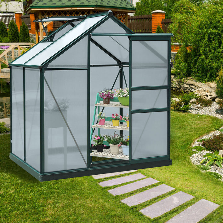 Outsunny Clear Polycarbonate Greenhouse Large Walk-In Green House Garden Plants Grow Galvanized Base Aluminium w/ Slide Door (6ft x 4ft) | Aosom UK