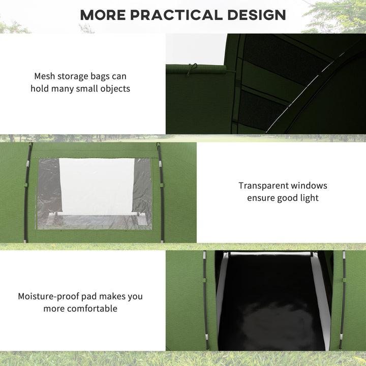 4-6 Man Camping Tent with Living Area and 2 Bedrooms, Hiking Sun Shelter, UV Protection Tunnel Tent, Dark Green