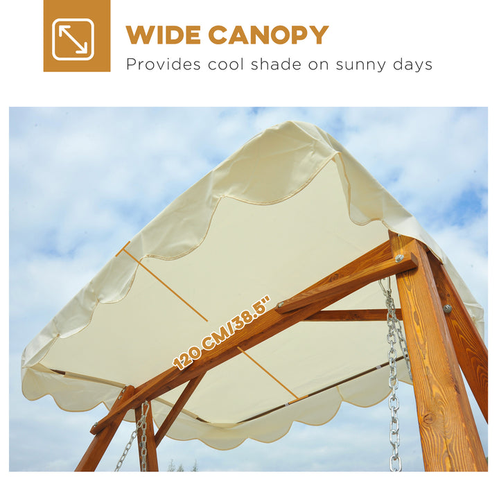 2 Seater Garden Swing Seat with Canopy, Wooden Swing Chair, Outdoor Hammock Bench for Balcony Patio Porch, Cream White