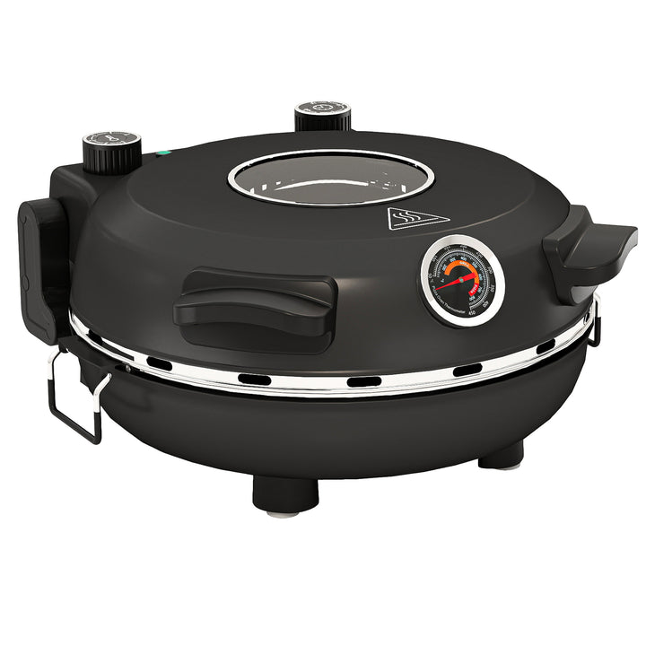 1200W Pizza Oven, 12 Inch Electric Pizza Maker with Viewing Window, Dual Knob Temp & Timer Control, Overheat Protection, Black