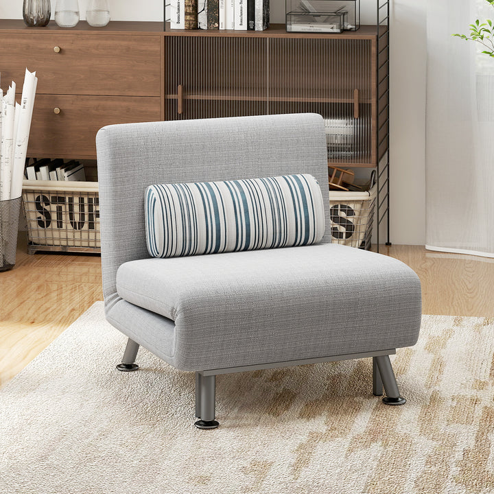 Single Sofa Bed, 1 Person Sleeper Foldable Lounge with Pillow, Grey