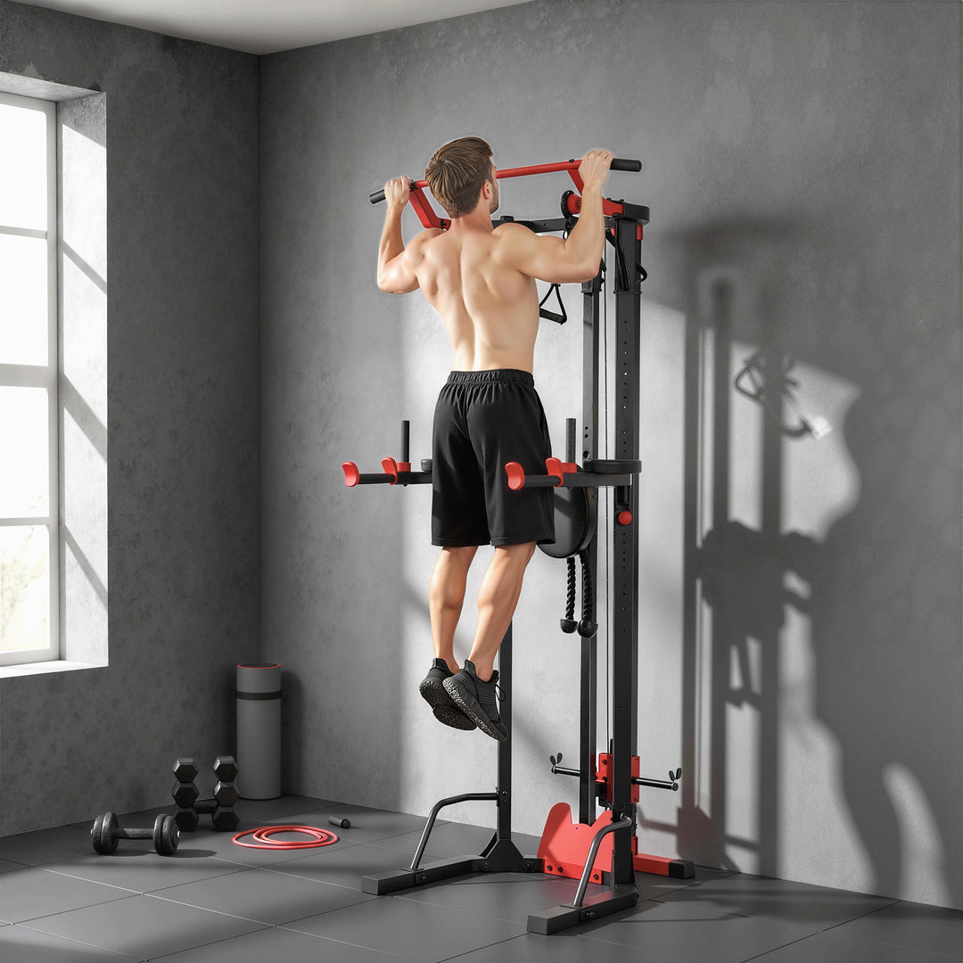 Power Tower with Lat Pull Down Machine, Pull Up Bar, Dip Station, Adju