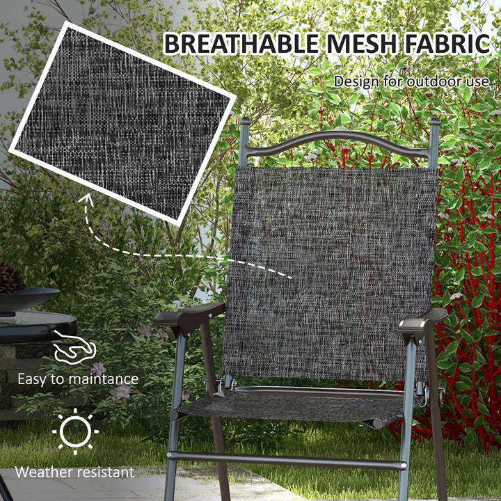Set of Two Folding Garden Chairs, with Fabric Mesh Seats - Grey