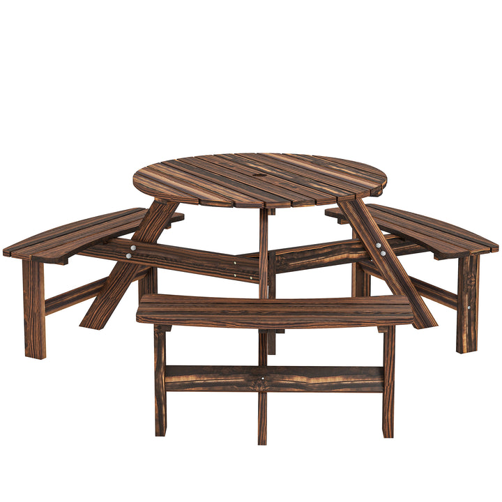 Wooden Garden Dining Set, 6 Seater Round Dining Picnic Table with Matc