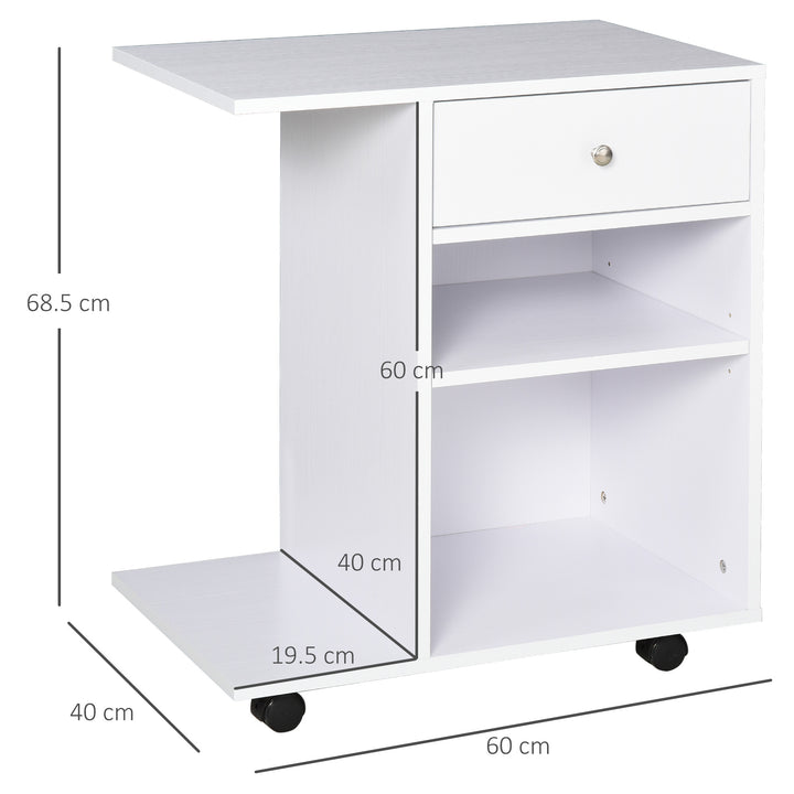 Vinsetto Printer Stand, Mobile, Rolling Cart, Desk Side with CPU Stand, Drawer, Adjustable Shelf, Wheels, White.