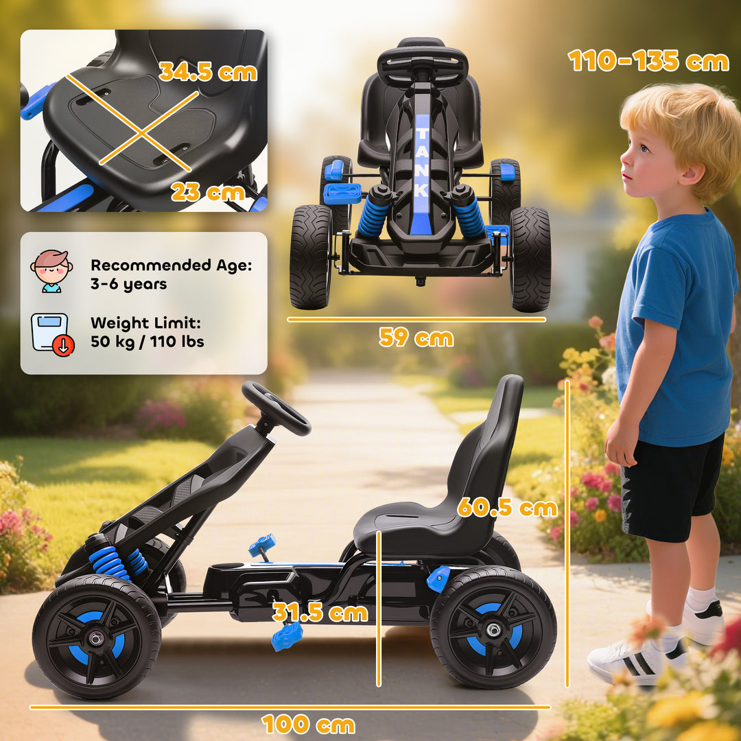 AIYAPLAY Pedal Go kart for Kids Ages 3-6 Years, with Automatic Clutch, Brake, EVA Anti-Slip Wheels, Blue