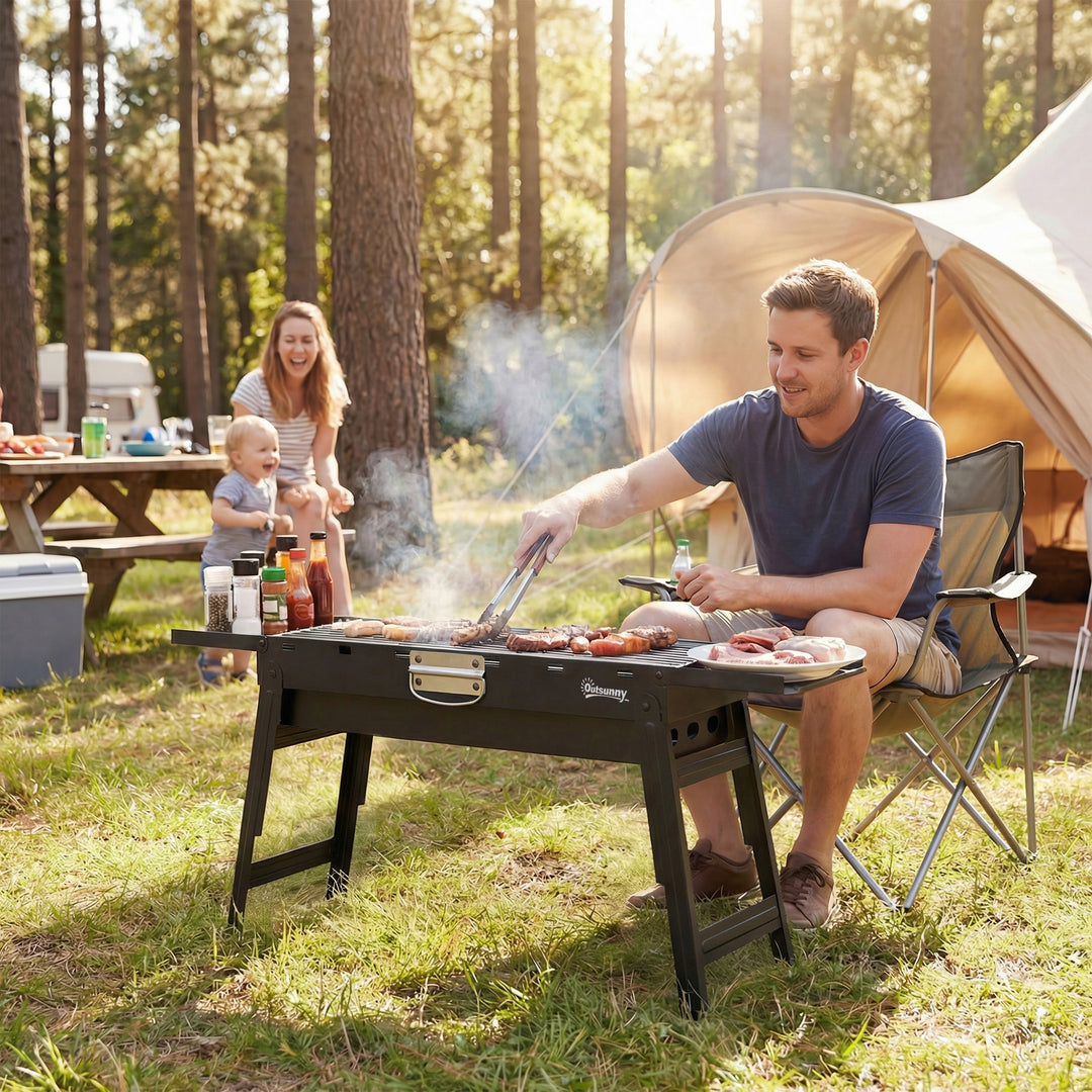 Portable BBQ Grill, Foldable Charcoal Grill for Camping and Picnics wi
