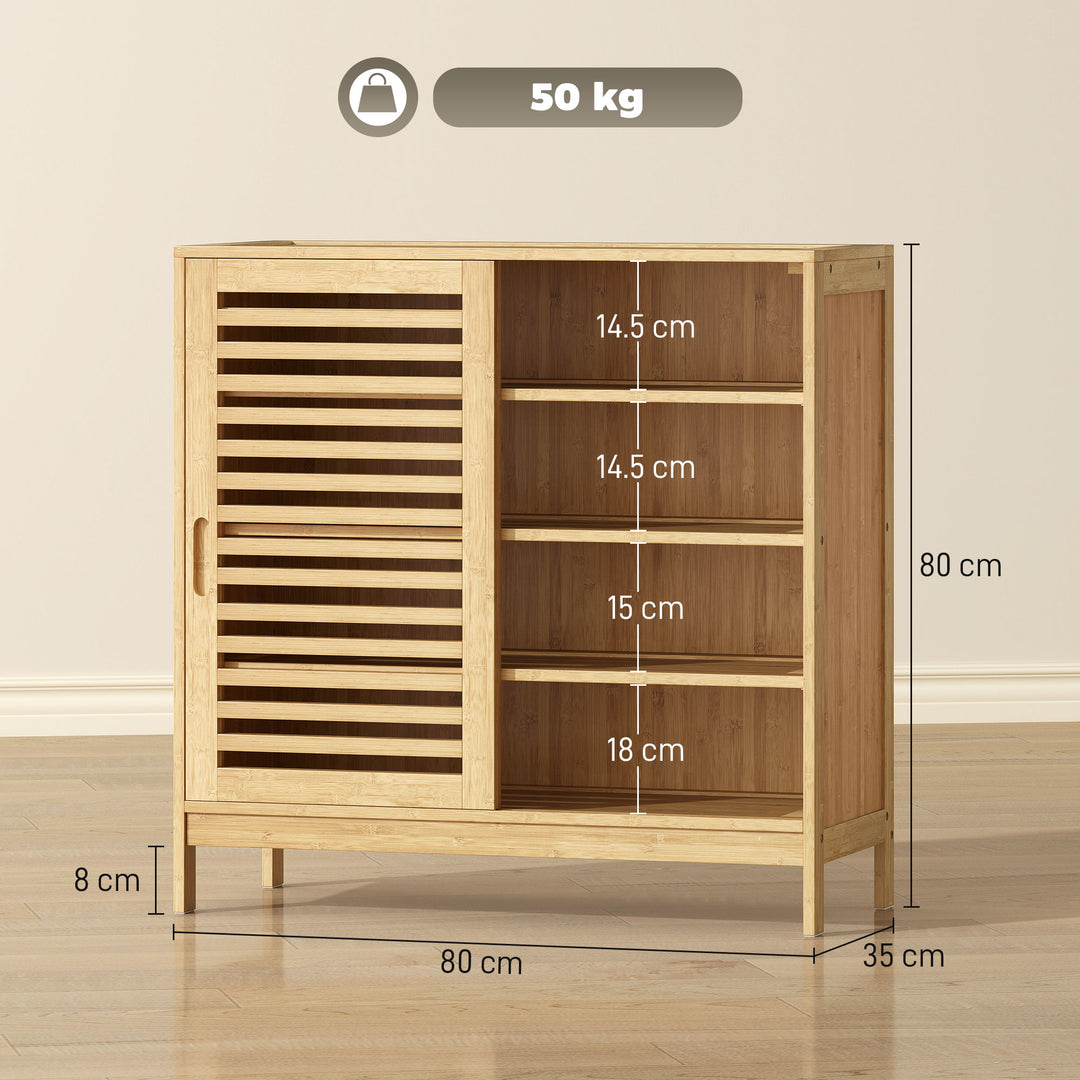 Bamboo Shoe Cabinet with 2 Sliding Slat Doors, 16Pairs, Adjustable - view 3