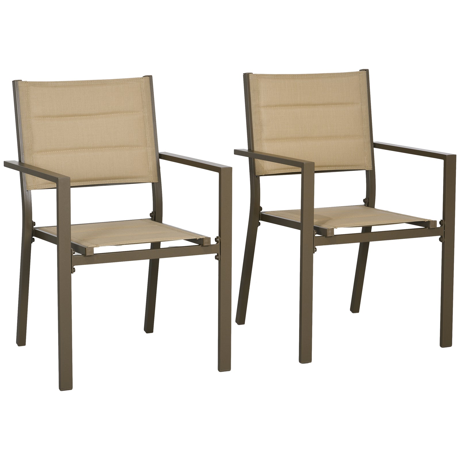 Set of Two Aluminium Stacking Garden Chairs - Khaki