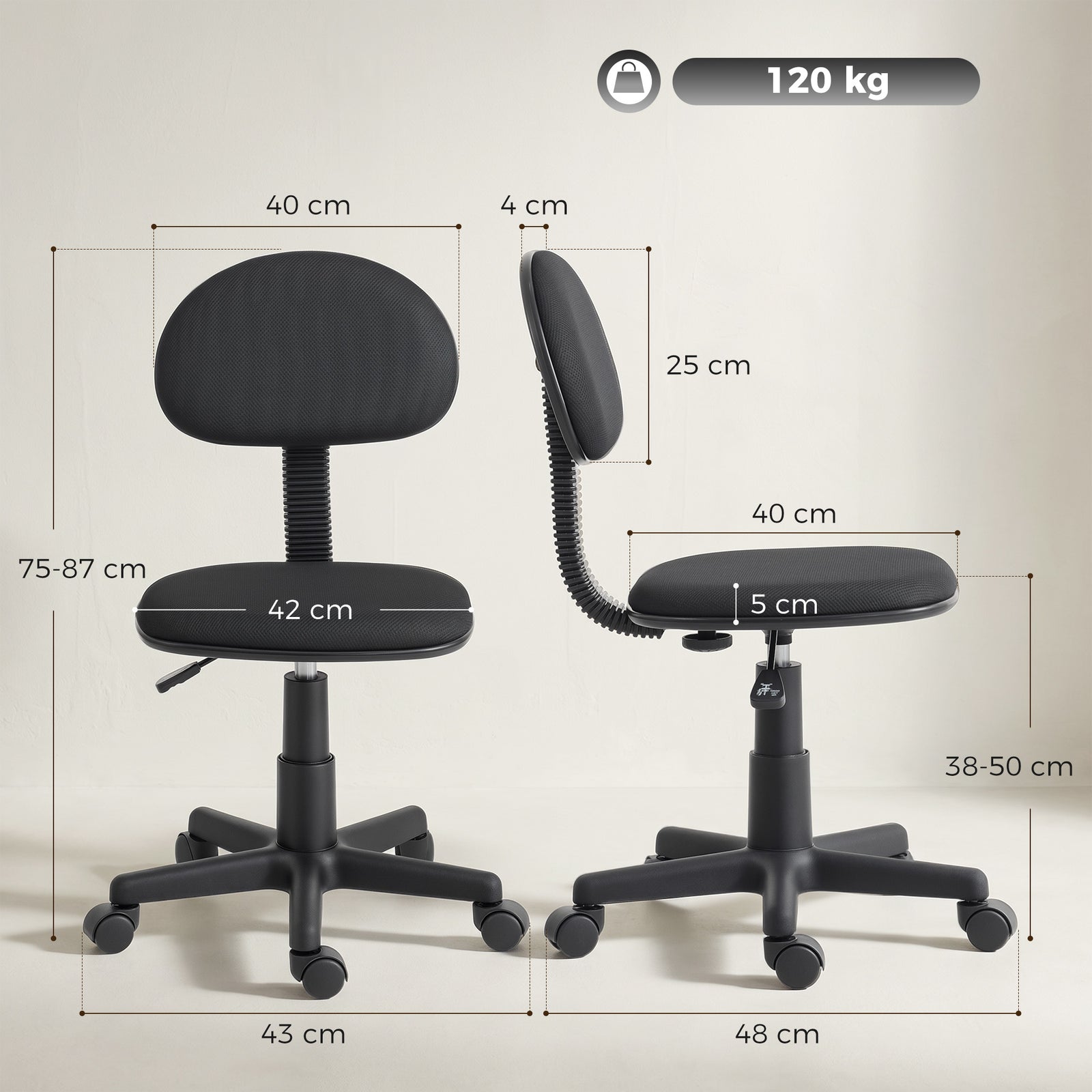 Small Armless Office Chair - Black