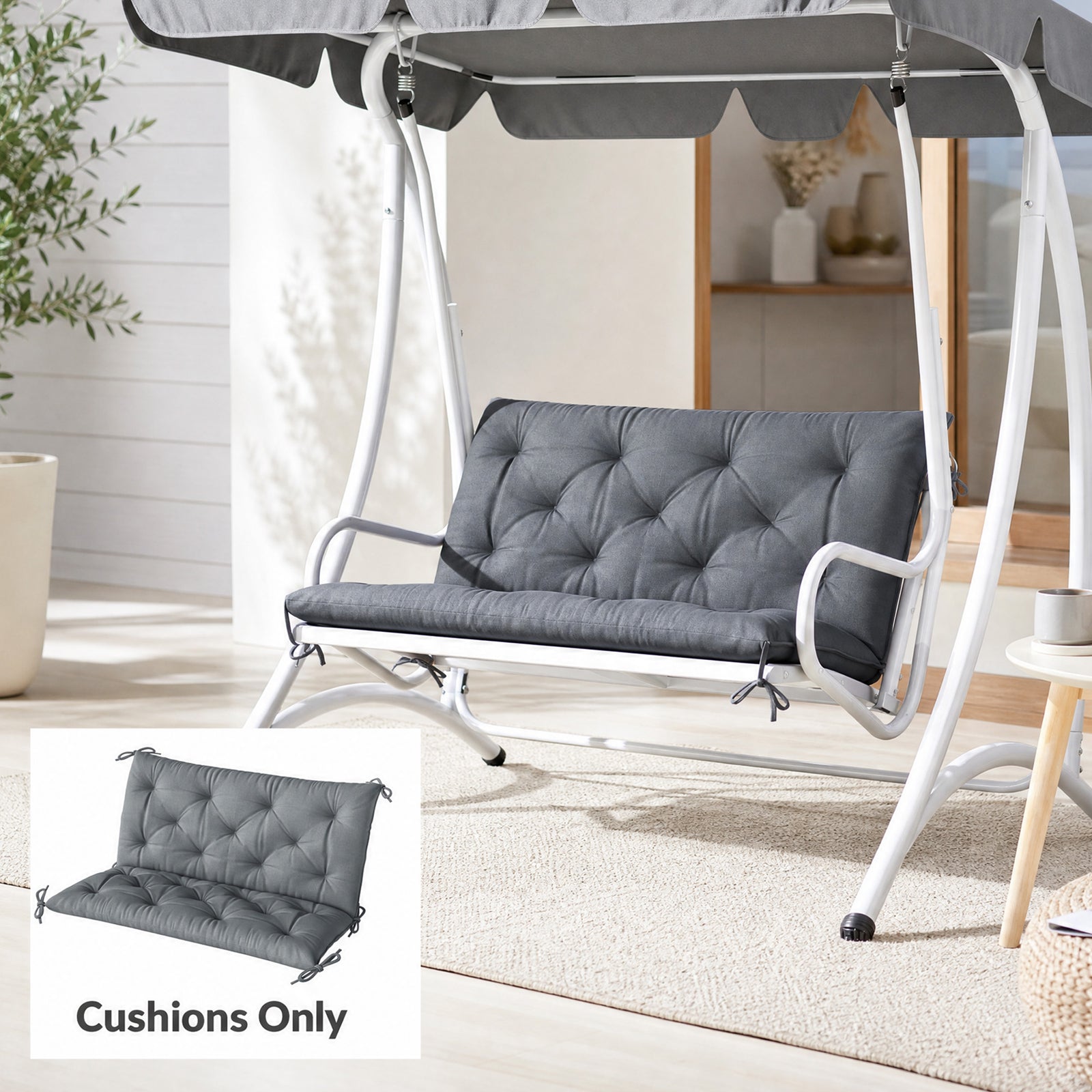 2 Seater Bench Pad, Garden Swing Chair Cushion with Back and Ties, Tuf