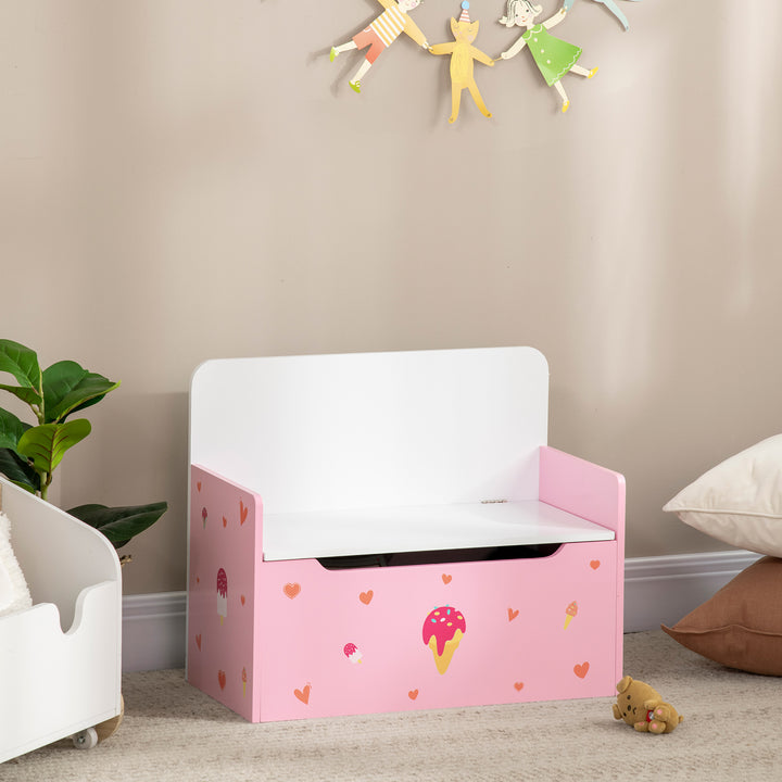 ZONEKIZ Dual-Purpose Toy Chest: Wooden Storage Bench with Safety Mechanism, Pretty in Pink | Aosom UK