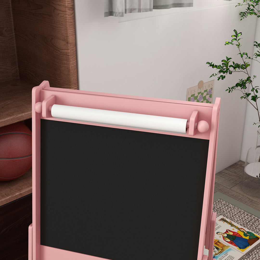 AIYAPLAY Three-In-One Kids Easel with Paper Roll, Art Easel, with Storage - Pink | Aosom UK