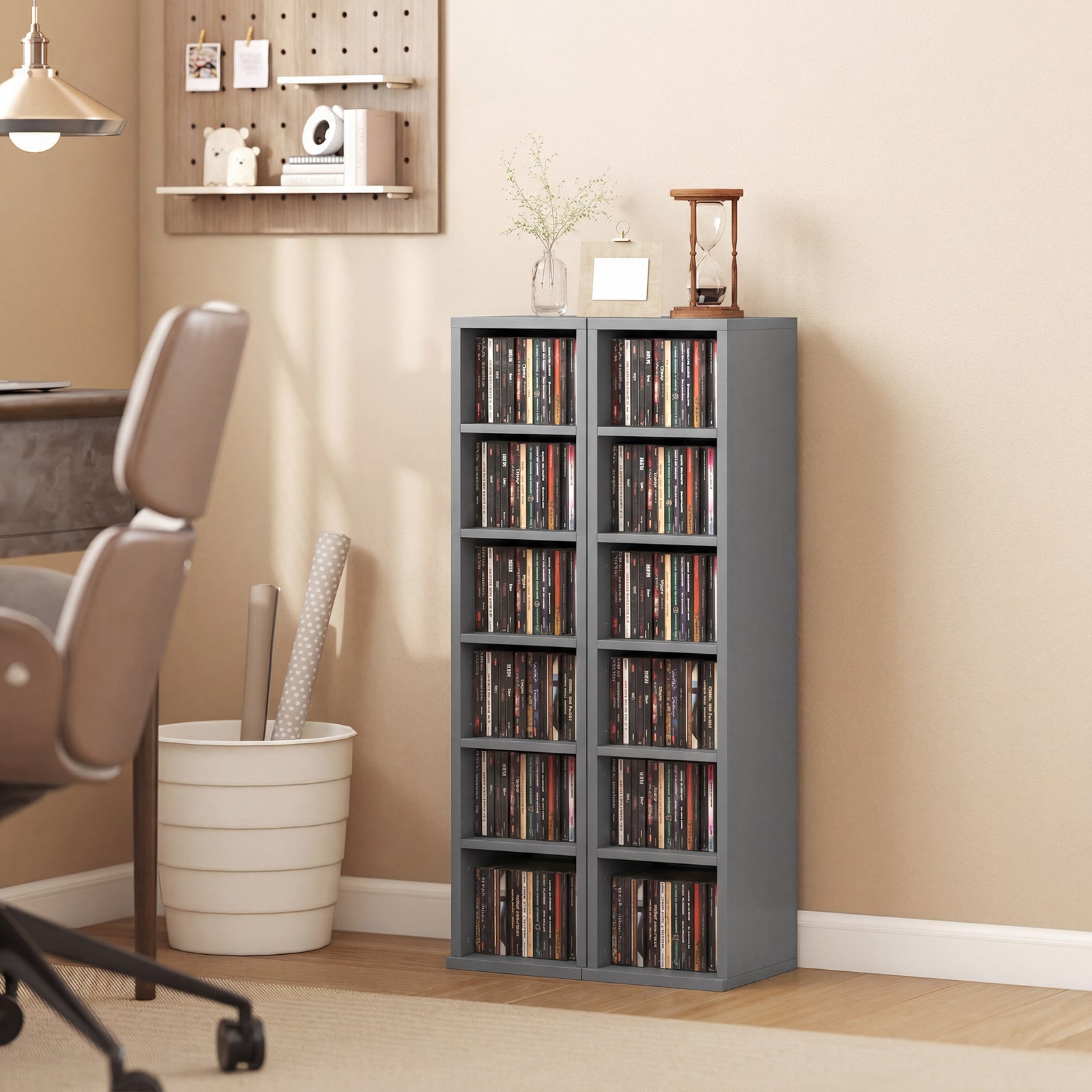 Set of 2 CD Media Display Shelf Unit Tower Rack with Adjustable Shelve